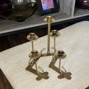 Vintage MCM Home Interiors Expandable 5 Gold Candelabra Holder